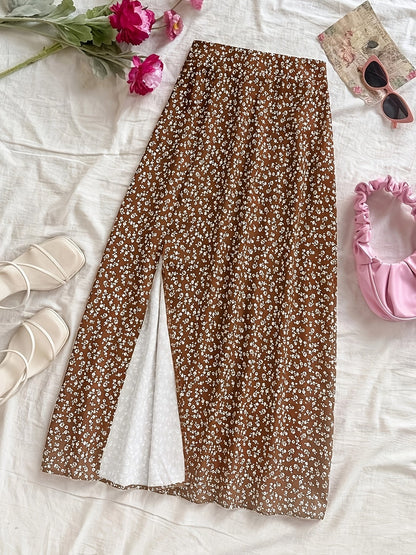 Women's mid-length bohemian style floral slit skirt – Casual elegance for summer