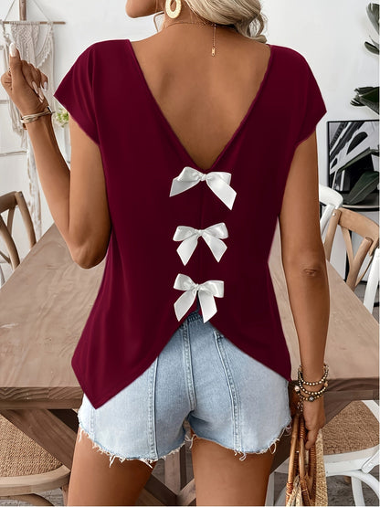 Top femme dos nu avec nœuds décoratifs style décontracté pour l'été