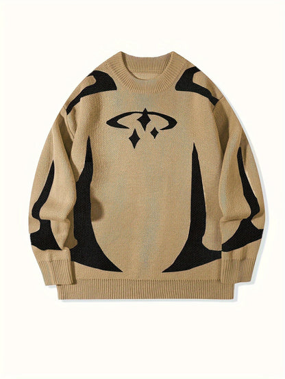 Pull en maille unisexe à motifs abstraits et col rond