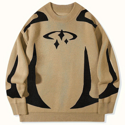 Pull en maille unisexe à motifs abstraits et col rond