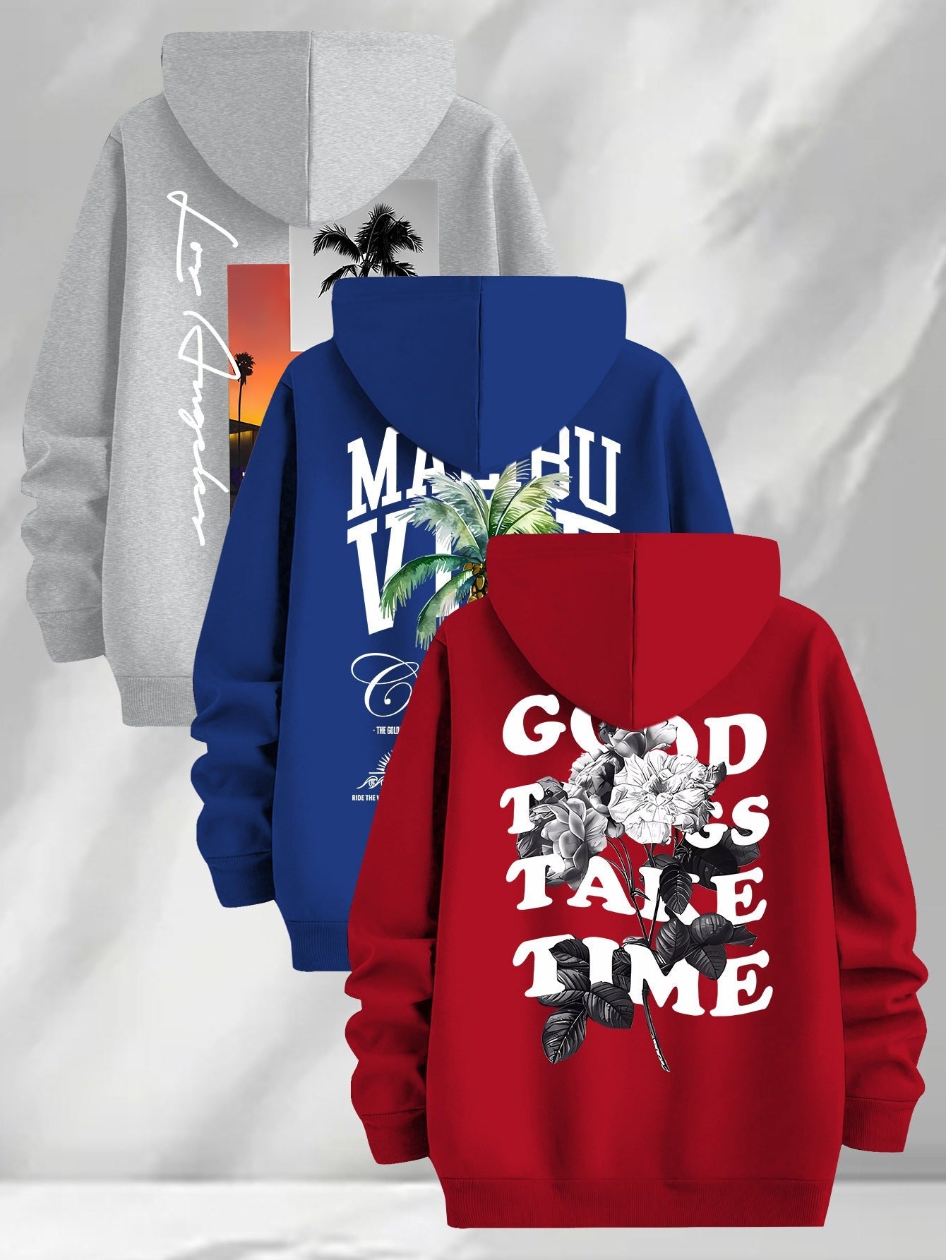 Lot de 3 Hoodies à Capuche Imprimés pour Homme Multicolore Décontracté