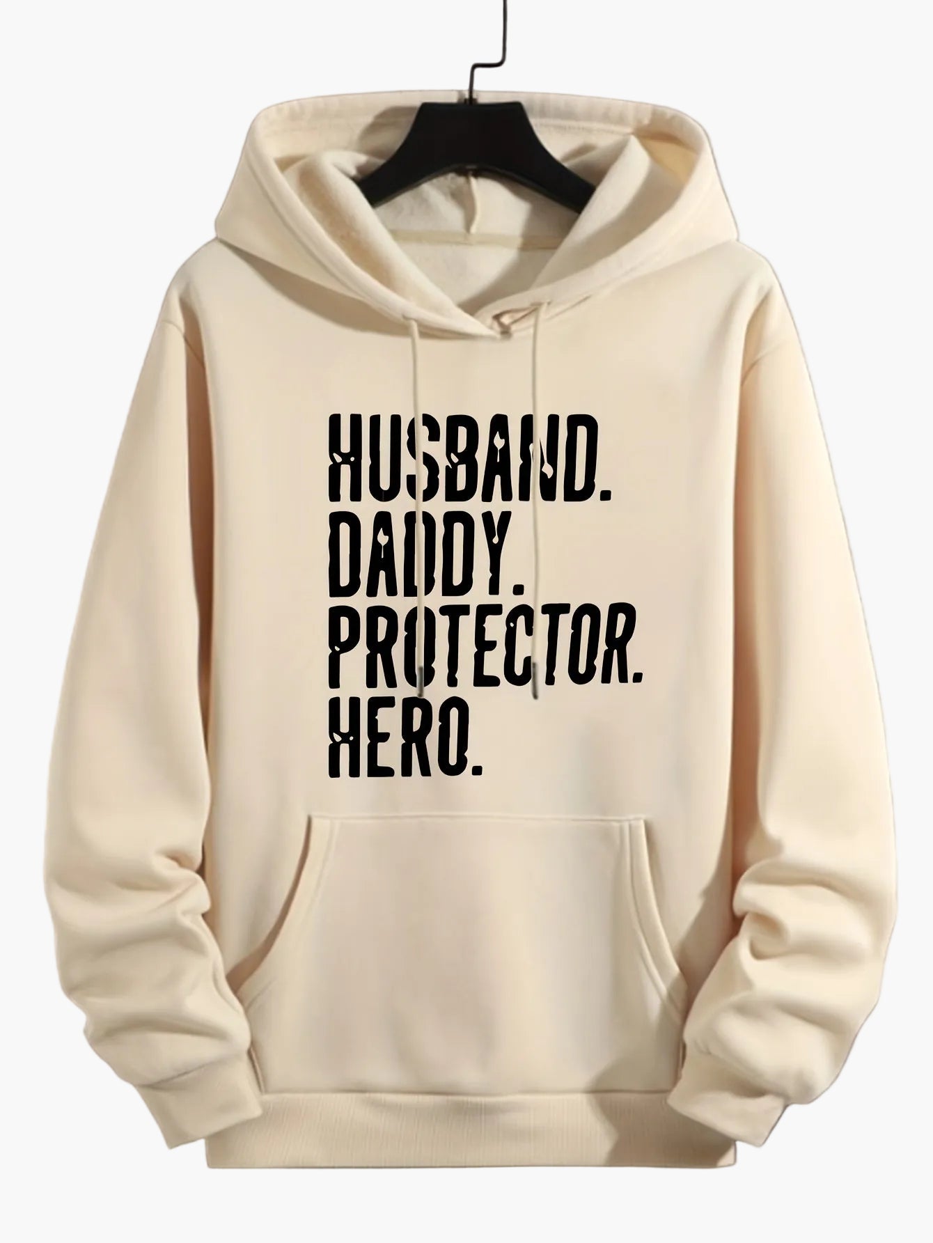 Herrtröja med huva och tryck - HUSBAND DADDY PROTECTOR HERO - Avslappnad stil Perfekt present