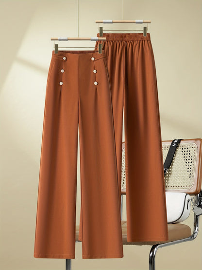Pantalon large taille haute à boutons élégants pour femme - Style décontracté chic