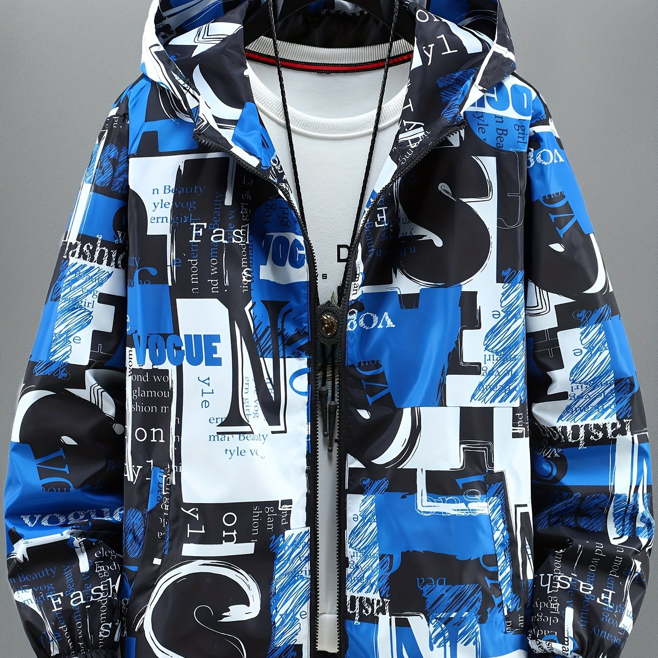 Blouson à Capuche Imprimé Graffiti Homme - Rouge, Noir et Blanc