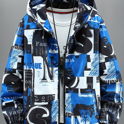 Blouson à Capuche Imprimé Graffiti Homme - Rouge, Noir et Blanc