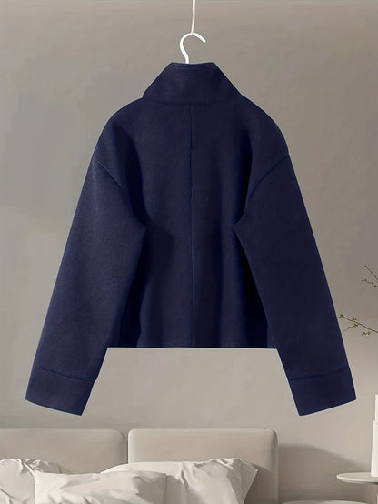 Veste courte femme col montant boutonnée décontractée couleur unie