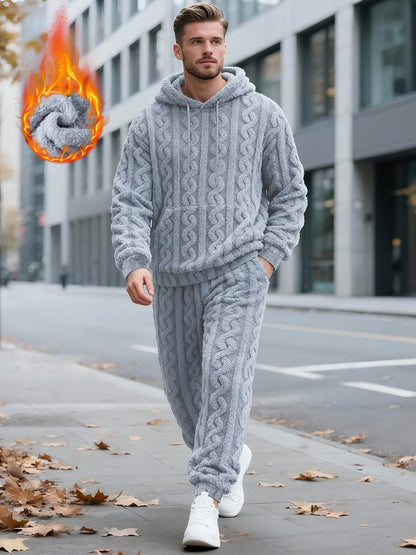 Ensemble de Survie Homme en Tissu Doux Texturé, Chaud, à Capuche et Pantalon, Gris Foncé