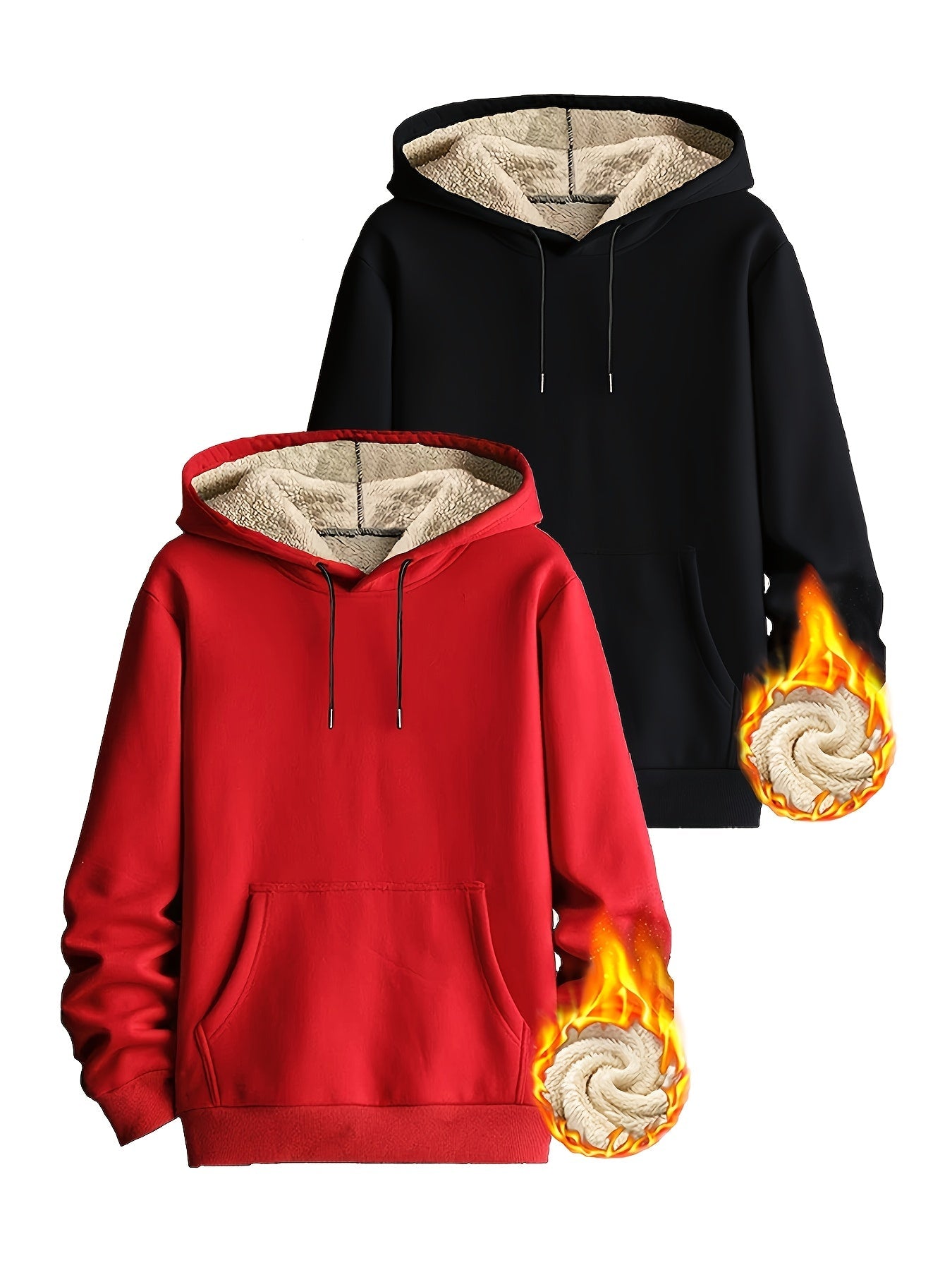 Lot de 2 Hoodies Chauds Homme avec Capuche Doublée en Polaire et Poche Kangourou
