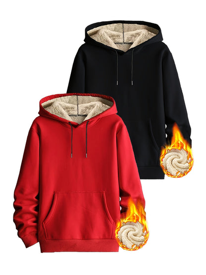 Lot de 2 Hoodies Chauds Homme avec Capuche Doublée en Polaire et Poche Kangourou