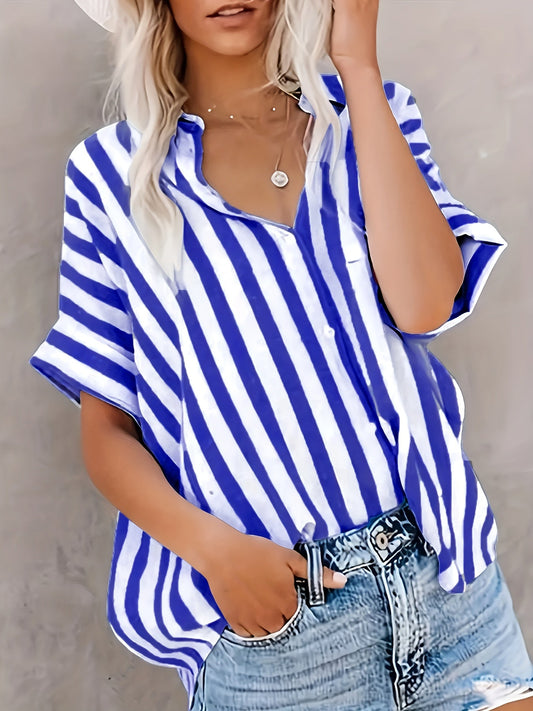 Loose striped shirt casual style for women - Elegant summer fashion