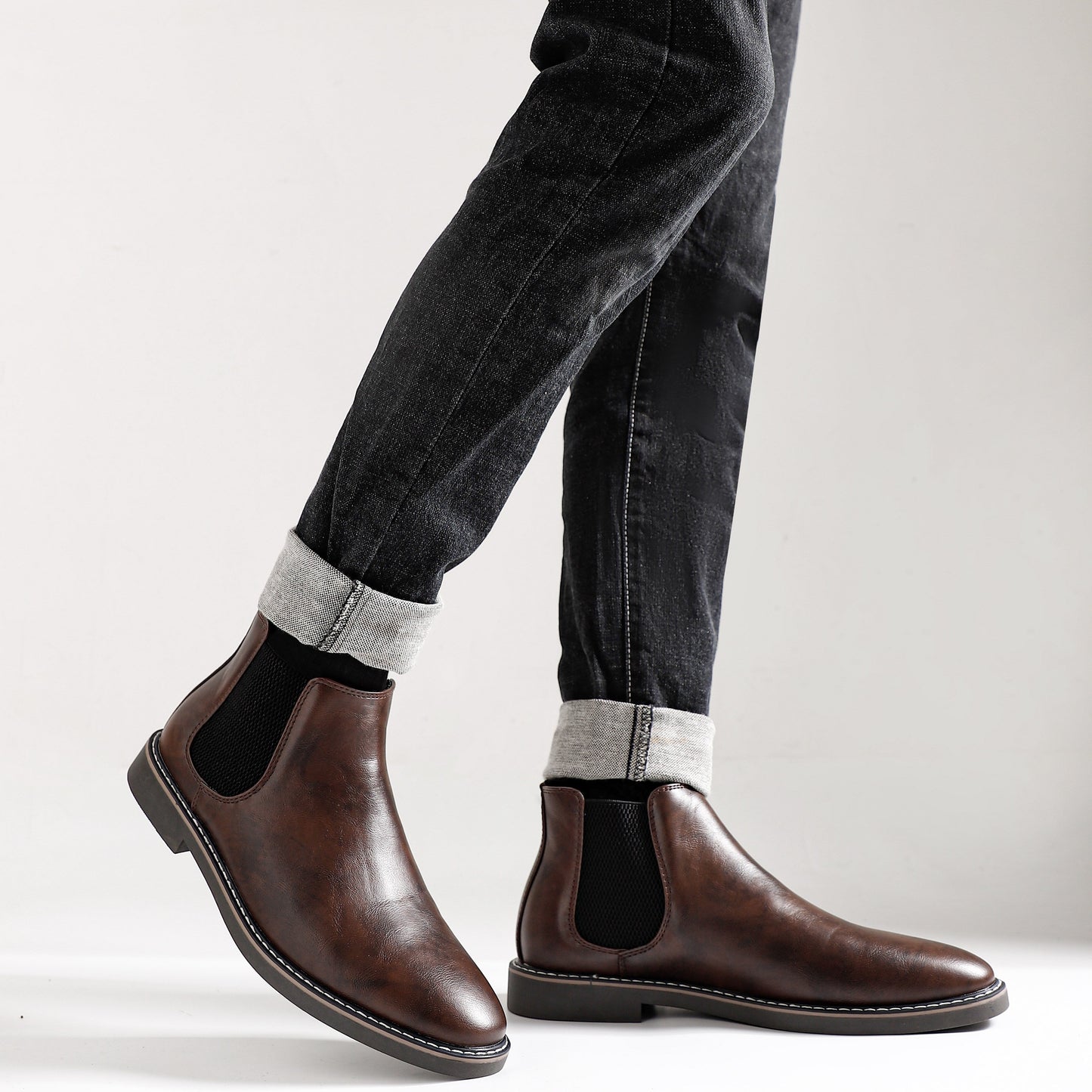 Bottes Chelsea Homme Marron Foncées Élastiquées Style Classique