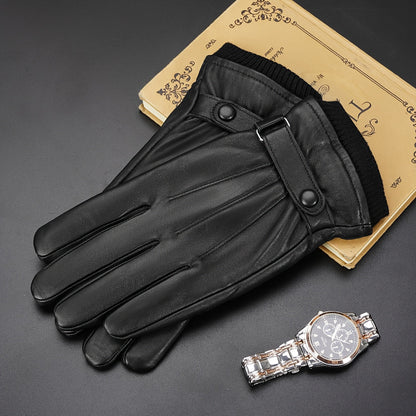 Gants noirs à manchette côtelée et sangle ajustable