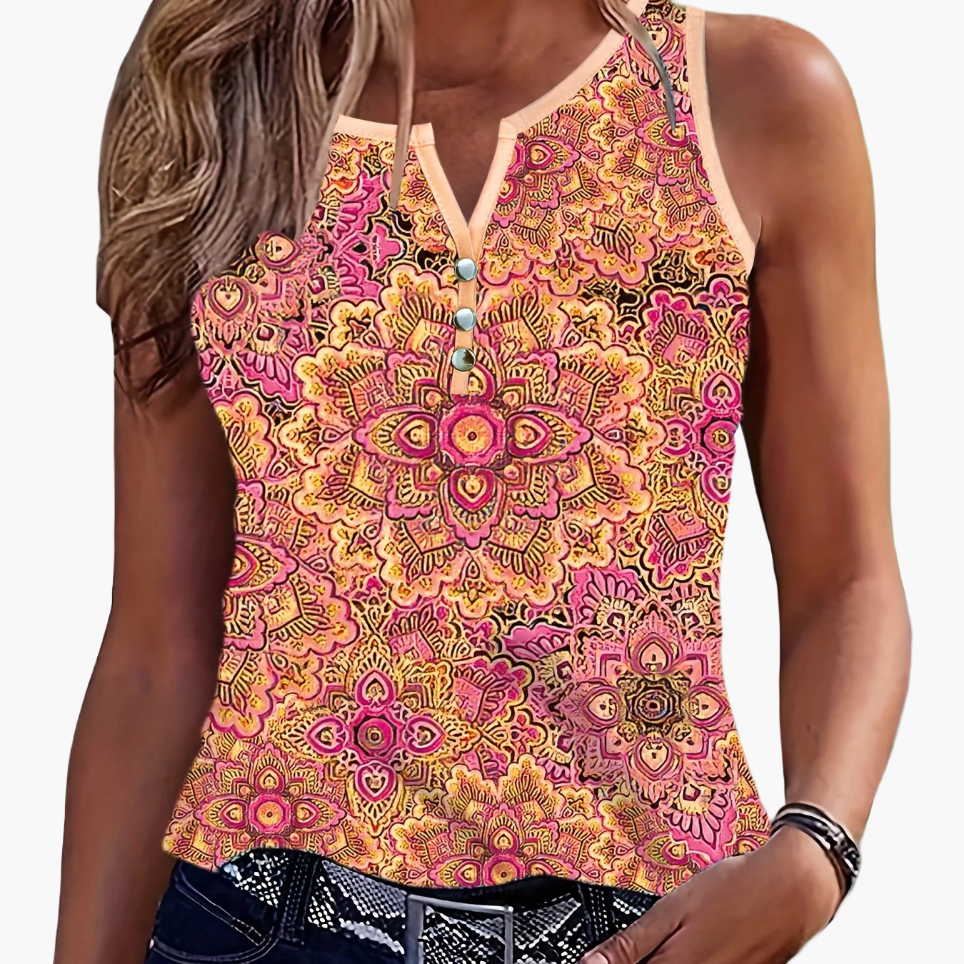 Top bohémien chic da donna, stile etnico, elegante e casual