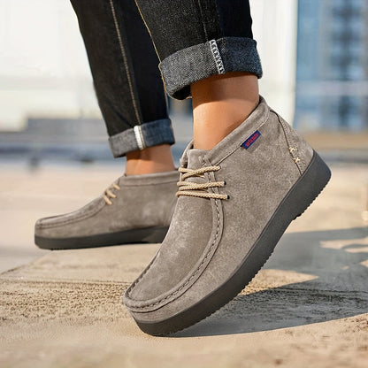 Chaussures montantes homme à lacets style mocassin, couleur unie, semelle épaisse