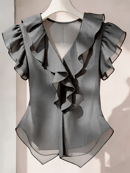 Blouse Femme Élégante à Volants Style Romantique pour Tenue Chic et Bureau