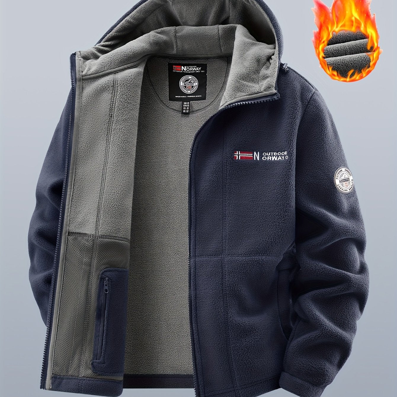 Veste polaire à capuche homme Bleu marine double épaisseur extérieur