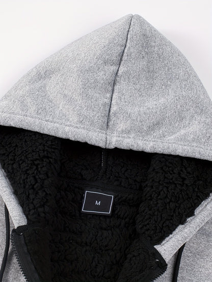 Sweat à Capuche Zippé Homme Doublure Molleton Gris Clair Chaud