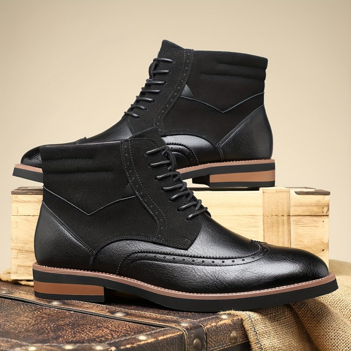 Bottes Chukka homme brogues bicolores à lacets style habillé