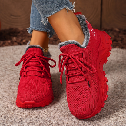 Baskets montantes femme en maille avec doublure douce et lacets