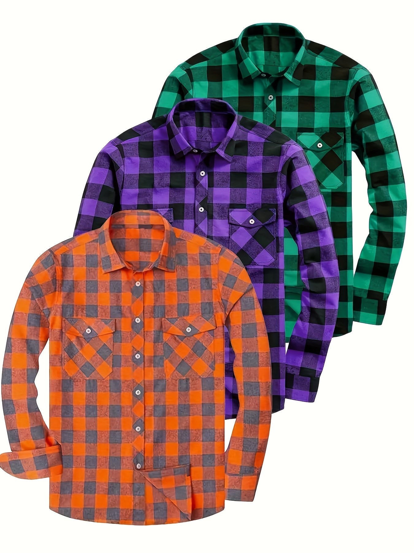 Chemise à Carreaux Homme Manches Longues à Col Classique et Poches Poitrine Couleurs Variées
