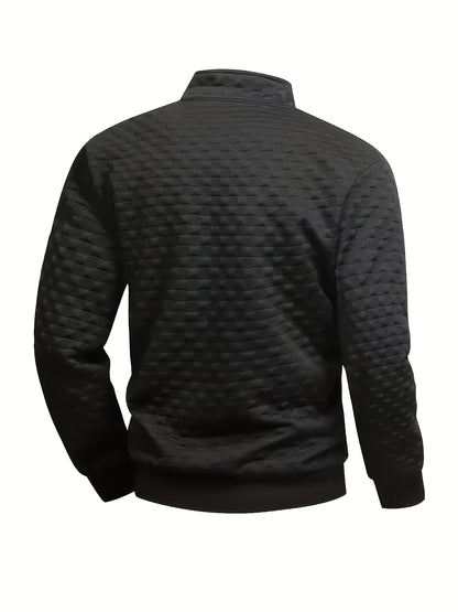 Pull homme matelassé motif géométrique avec col montant zippé et patch manche
