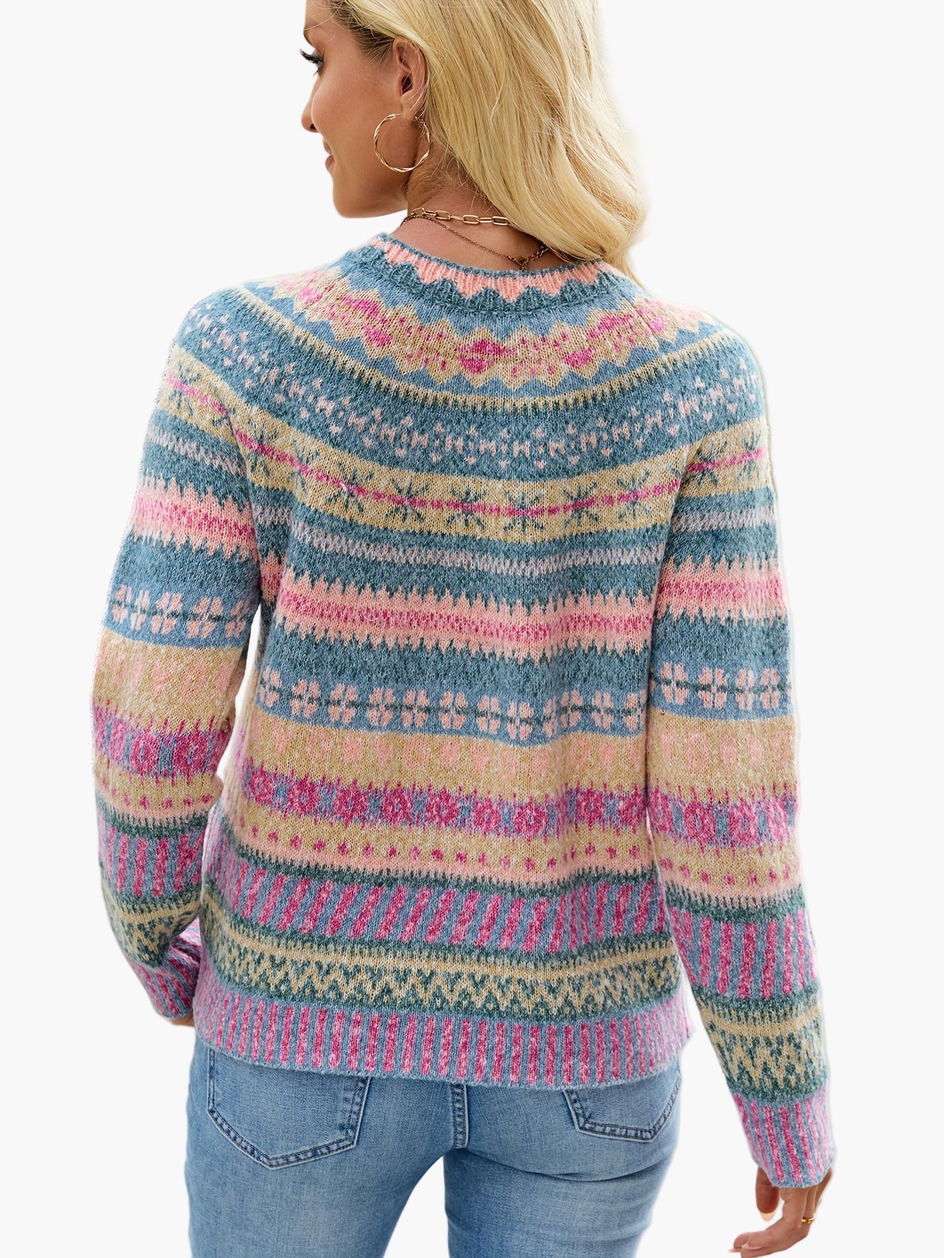 Pull d'hiver femme à motifs géométriques style nordique élégant