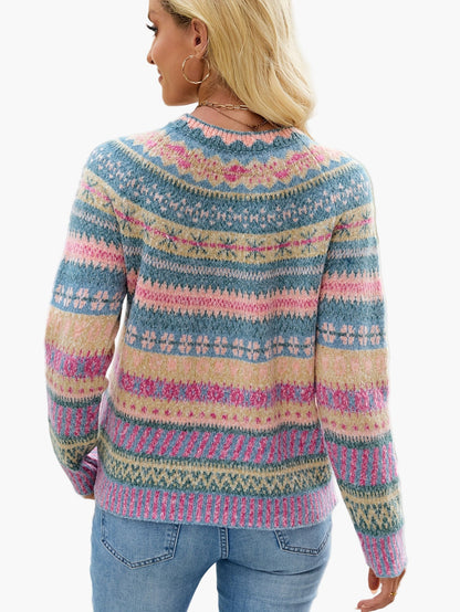 Pull d'hiver femme à motifs géométriques style nordique élégant