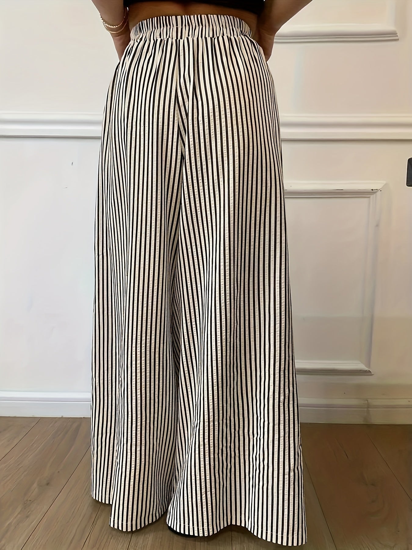Pantalon large à rayures pour femme, style élégant et décontracté, idéal pour le printemps et l'été