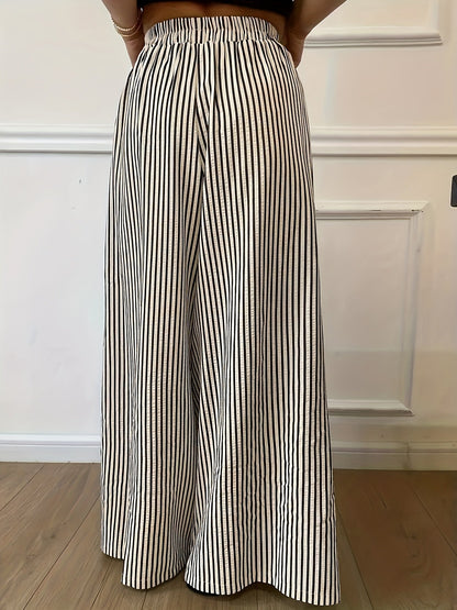 Pantalon large à rayures pour femme, style élégant et décontracté, idéal pour le printemps et l'été