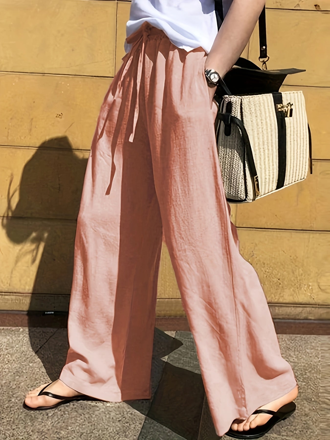 Pantalon large femme style décontracté chic avec taille à cordon – Idéal pour le printemps et l'été