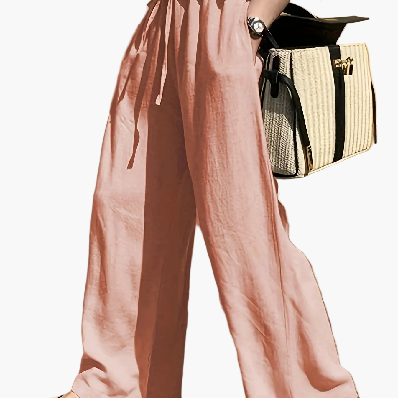Pantalon large femme style décontracté chic avec taille à cordon – Idéal pour le printemps et l'été