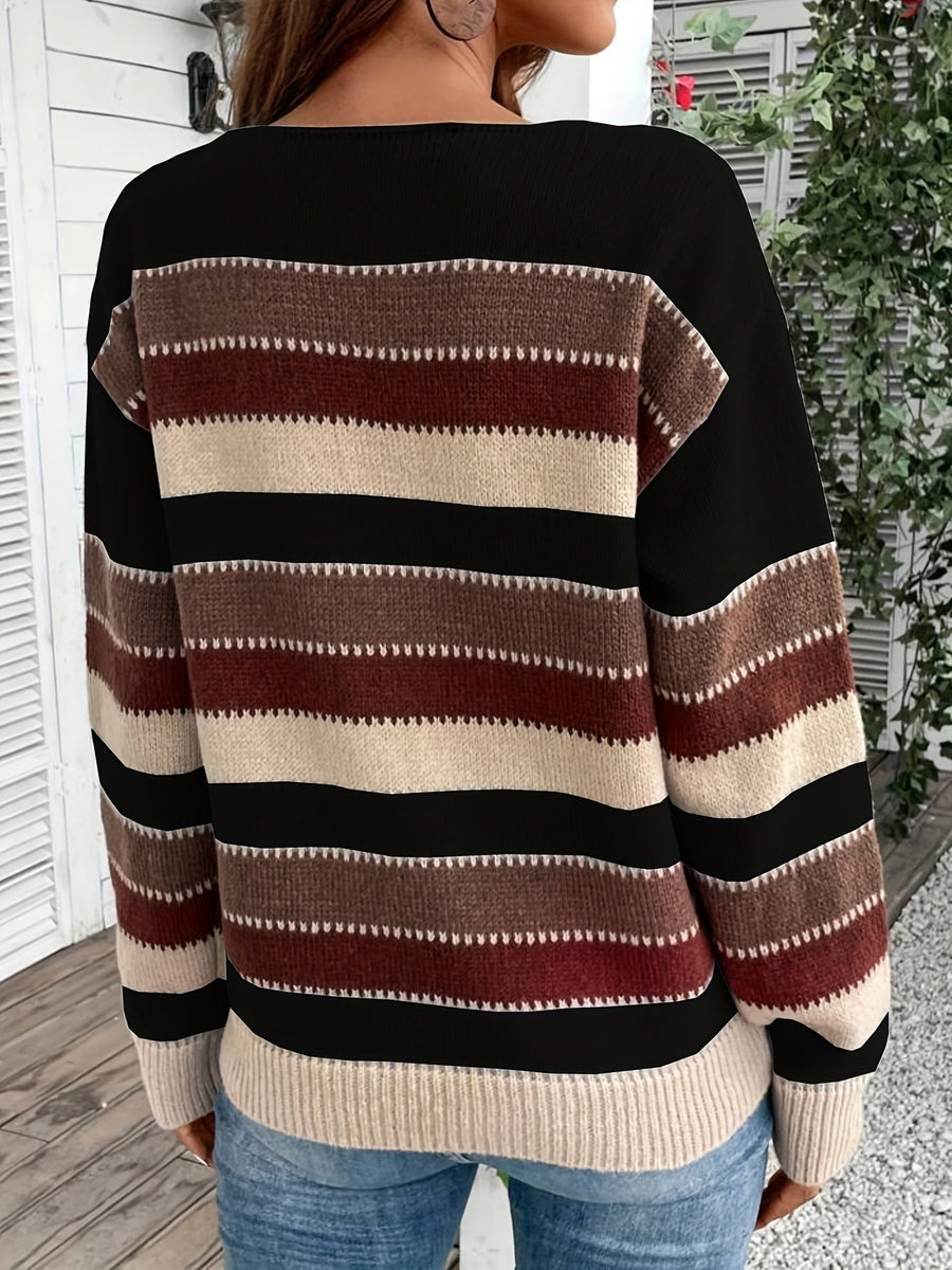 Pull rayé coloré col rond manches longues