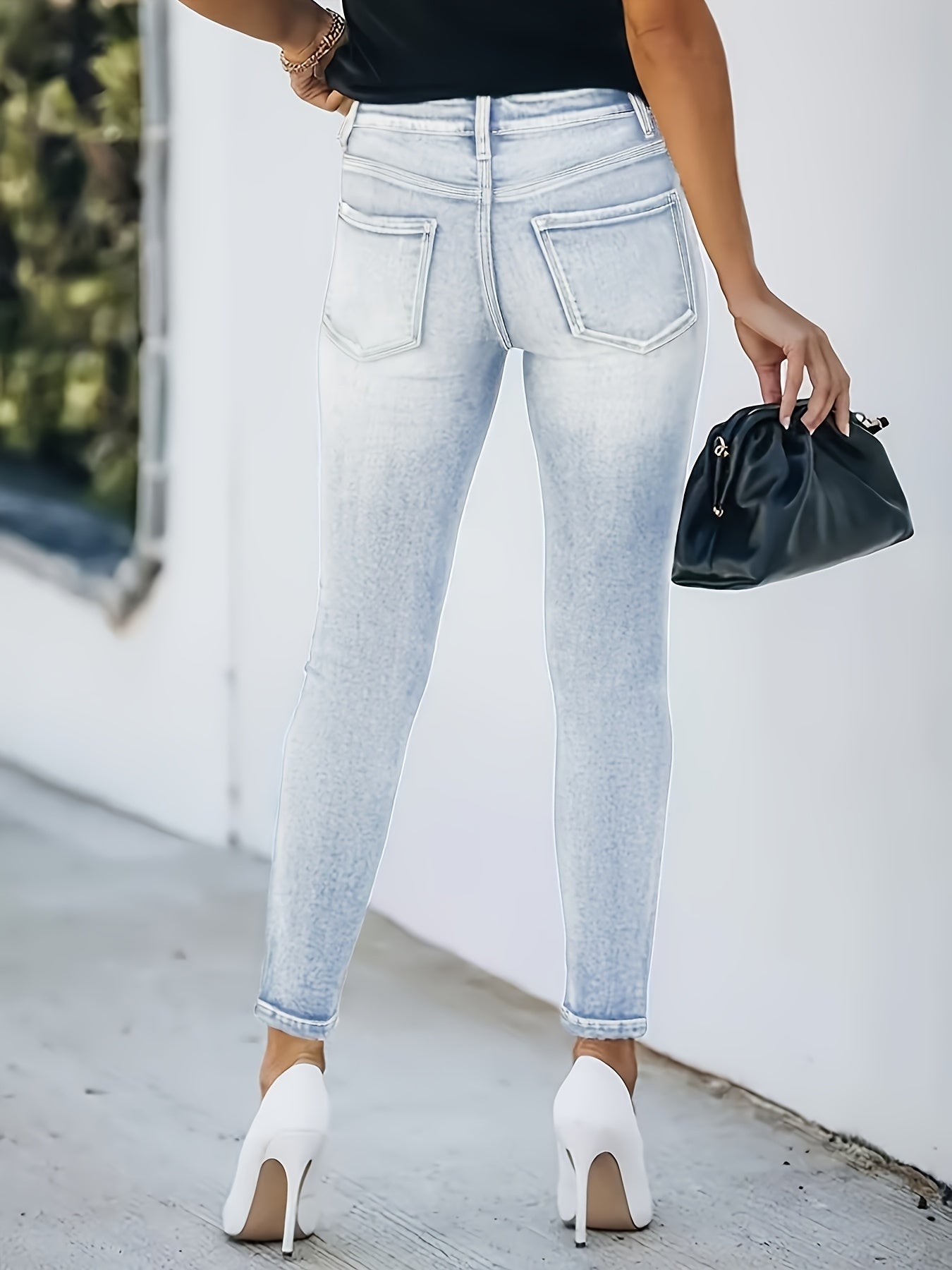 Jean skinny taille haute femme style street élégant pour toutes saisons
