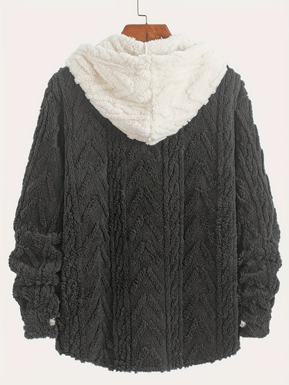 Veste Homme Polaire Sherpa à Capuche Bleu Marine et Poche Poitrine Contrastée