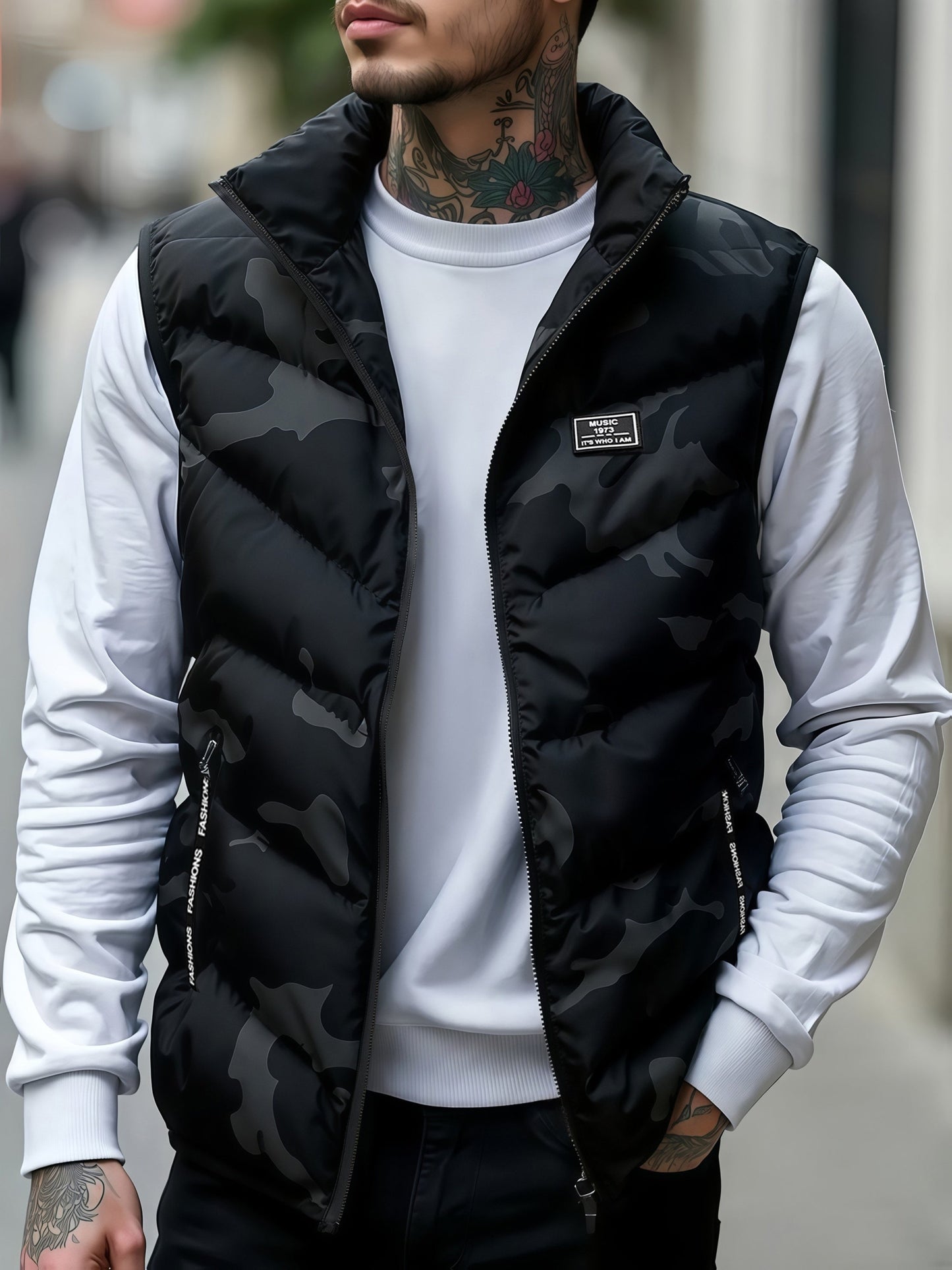 Gilet matelassé homme sans manches à motif camouflage militaire vert