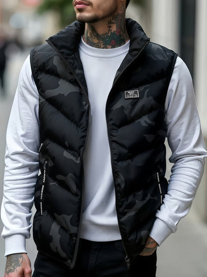 Gilet matelassé homme sans manches à motif camouflage militaire vert