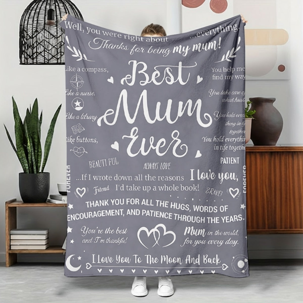 Plaid Cadeau Femme - Couverture Sentimentale Style Boho pour Maman avec Messages d'Amour et de Reconnaissance
