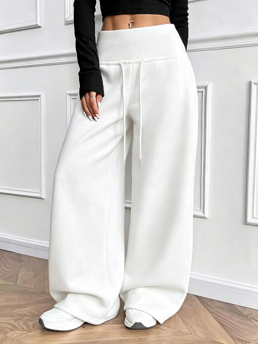 Pantalon large fluide taille haute avec cordon de serrage Femme