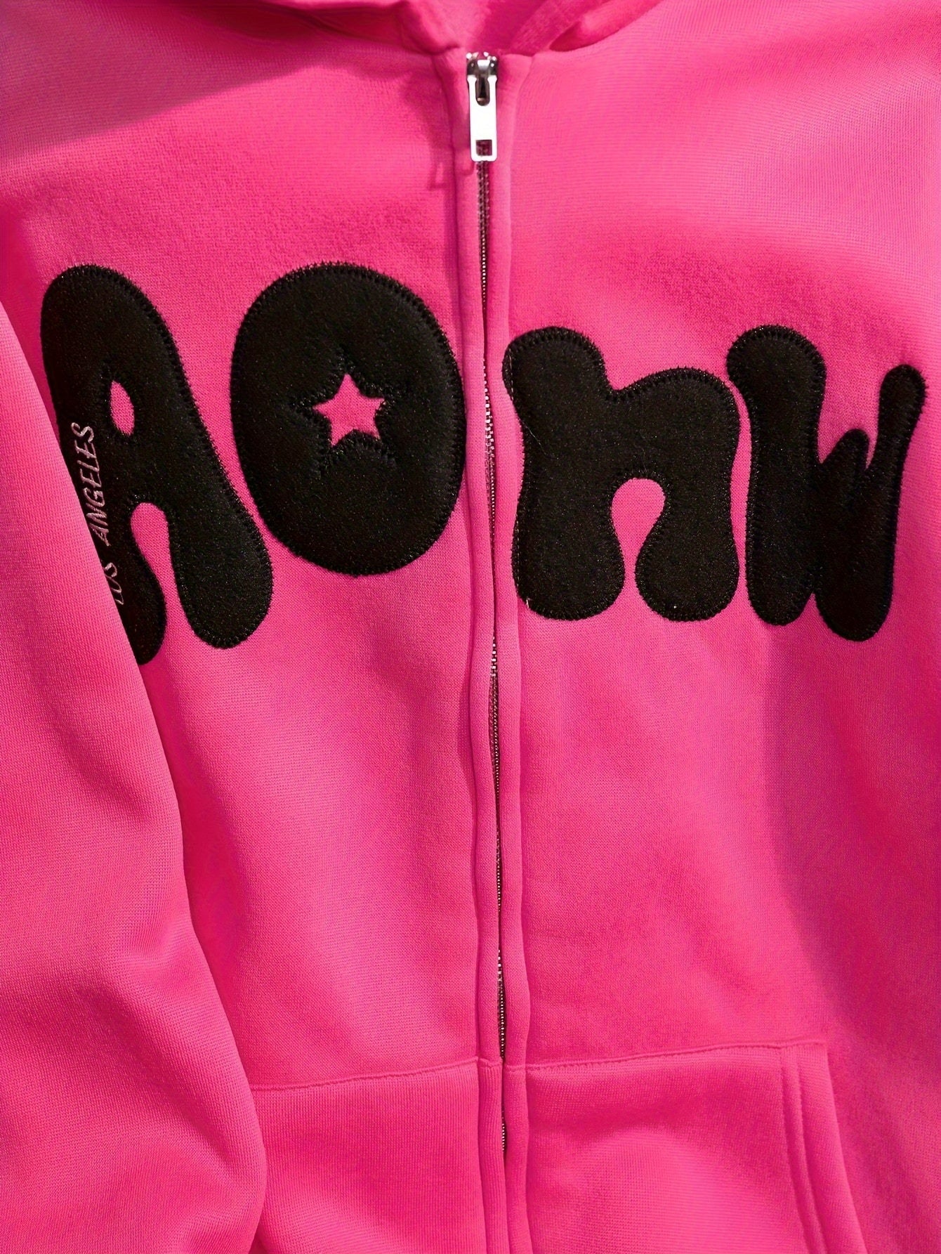 Sweat à Capuche Zippé Femme Rose Vif Étoile New York Lettrage Noir