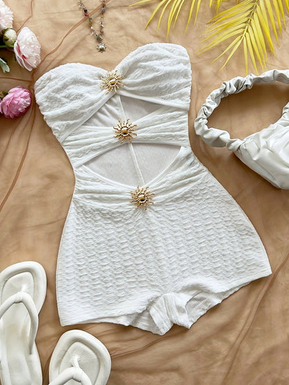 Bañador retro para mujer estilo pin-up de una pieza con corte y estampado de leopardo