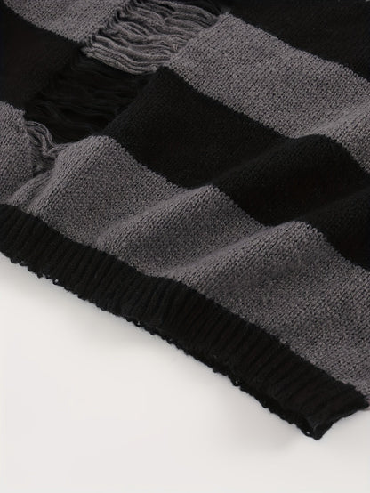 Haut court à capuche rayé noir et gris manches évasées