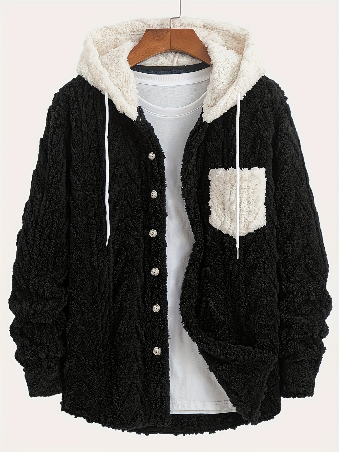 Veste Homme Polaire Sherpa à Capuche Bleu Marine et Poche Poitrine Contrastée