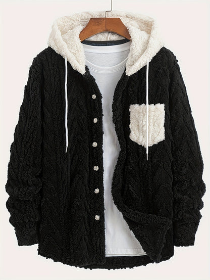Veste Homme Polaire Sherpa à Capuche Bleu Marine et Poche Poitrine Contrastée