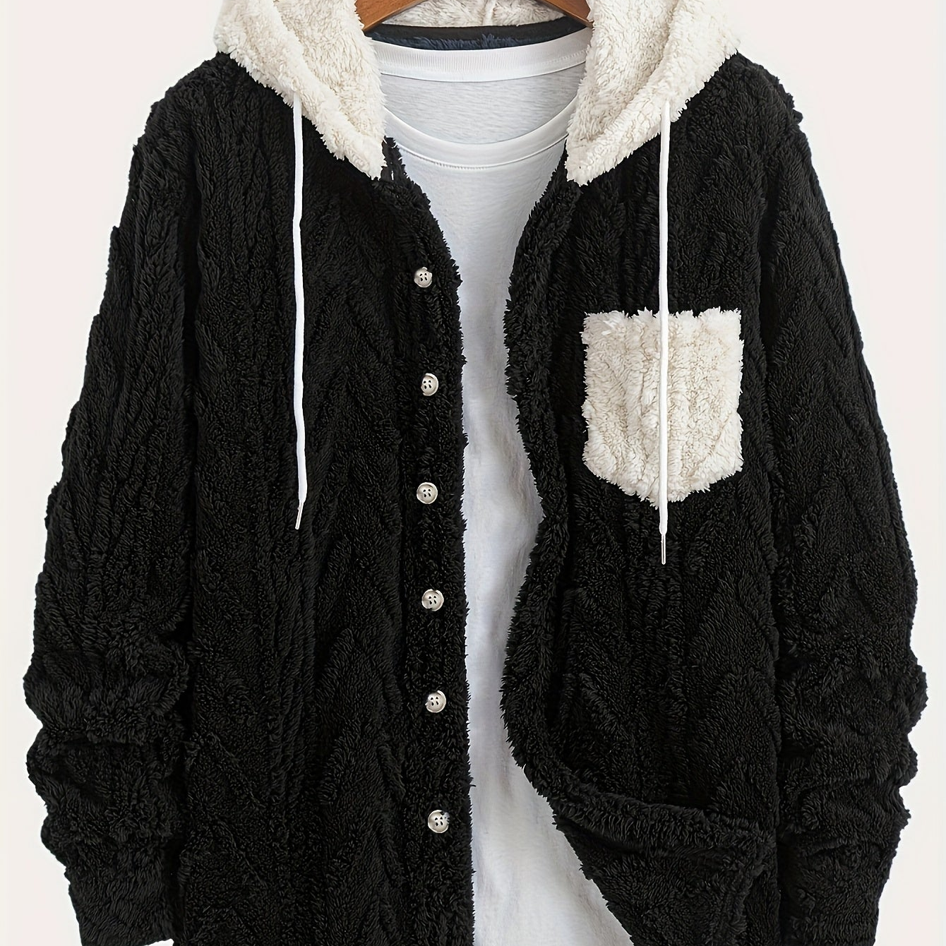 Veste Homme Polaire Sherpa à Capuche Bleu Marine et Poche Poitrine Contrastée