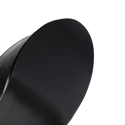 Bottes Noires Cuissardes à Talon Bloc Haut et Plateforme Épaisse