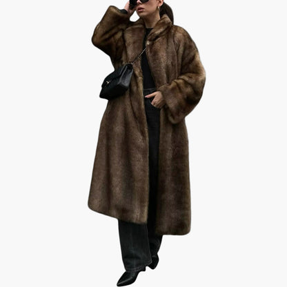 Cappotto lungo trench in pelliccia sintetica stile elegante per donna – Ideale per inverno e occasioni speciali