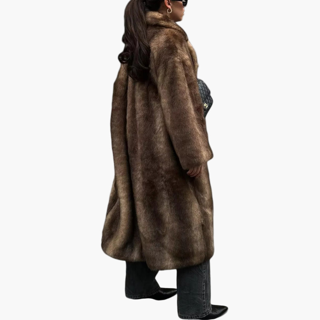 Cappotto lungo trench in pelliccia sintetica stile elegante per donna – Ideale per inverno e occasioni speciali