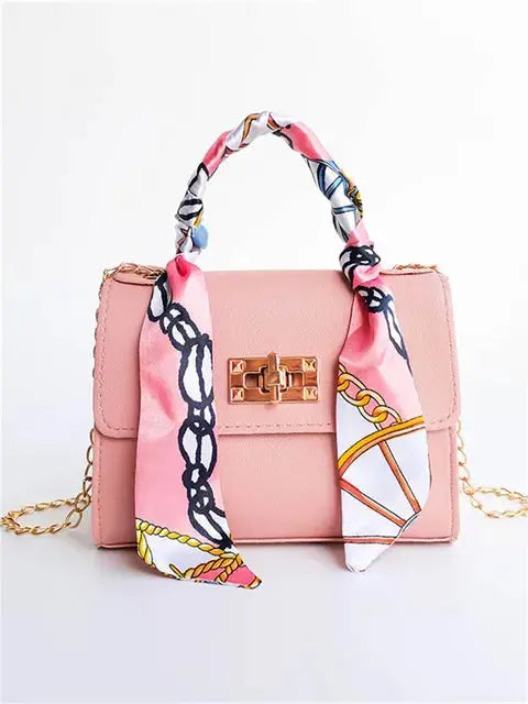 Sac à main femme élégant avec bandoulière chaîne et poignée foulard – Accessoire chic pour toutes occasions
