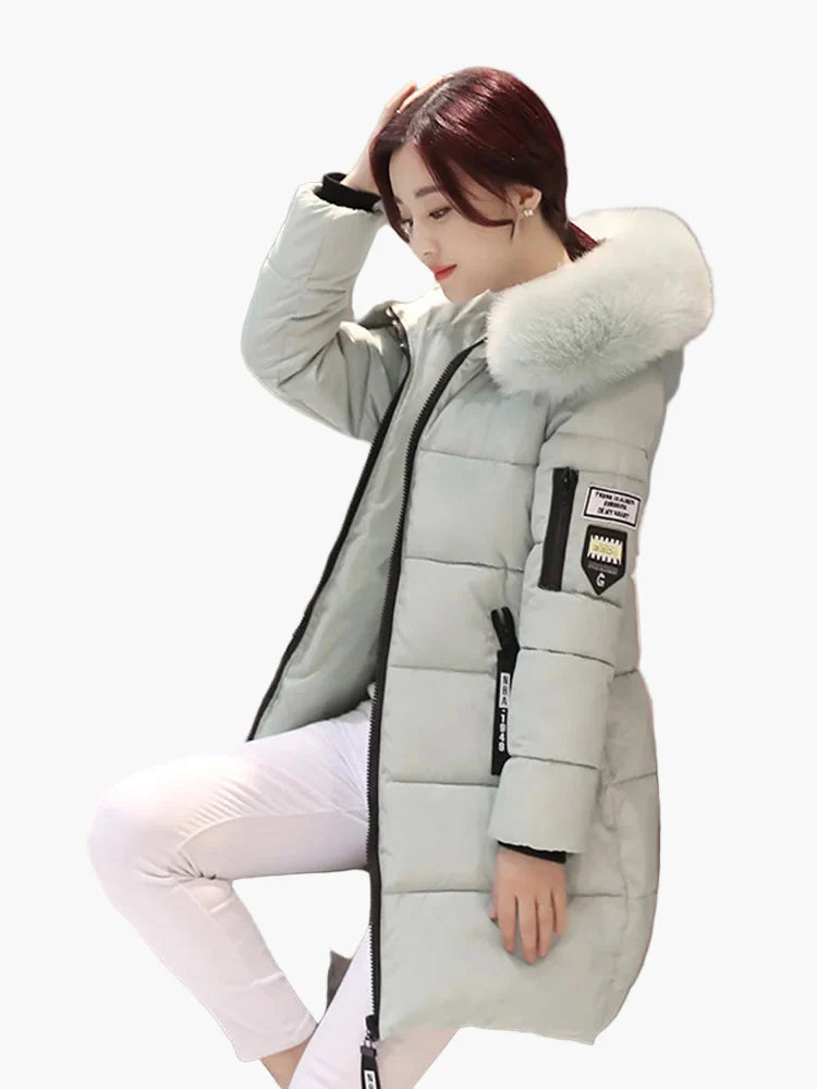 Long hooded puffer coat for women, warm and trendy urban style