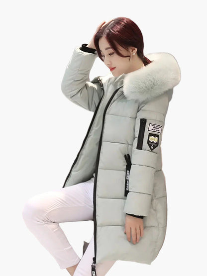 Long hooded puffer coat for women, warm and trendy urban style